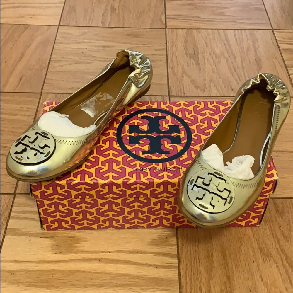 Tory Burch Gold Flats with Iconic Medallion